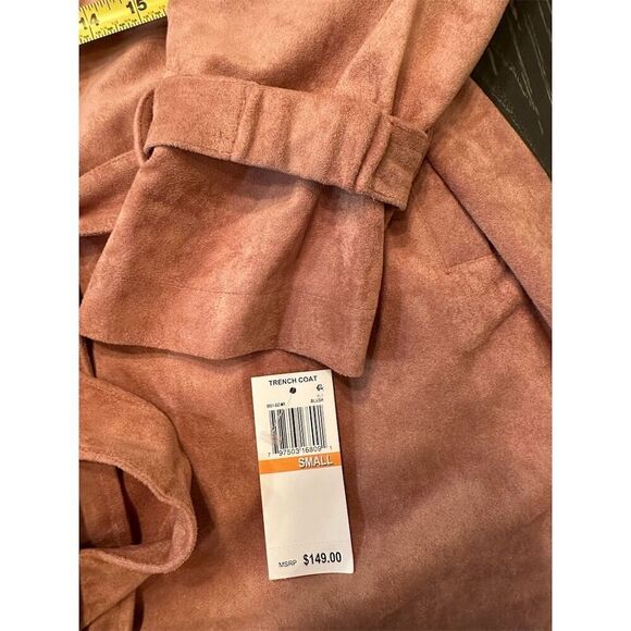 OAT New York Women's Pink Faux Suede Trench Coat Size S Long Sleeve NWT - Picture 12 of 13
